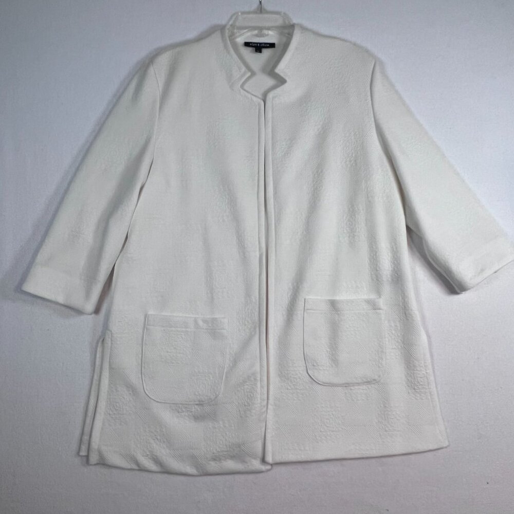 Long Open Front Cardigan Size XL 32" Long White Geometric‎ Design Blazer